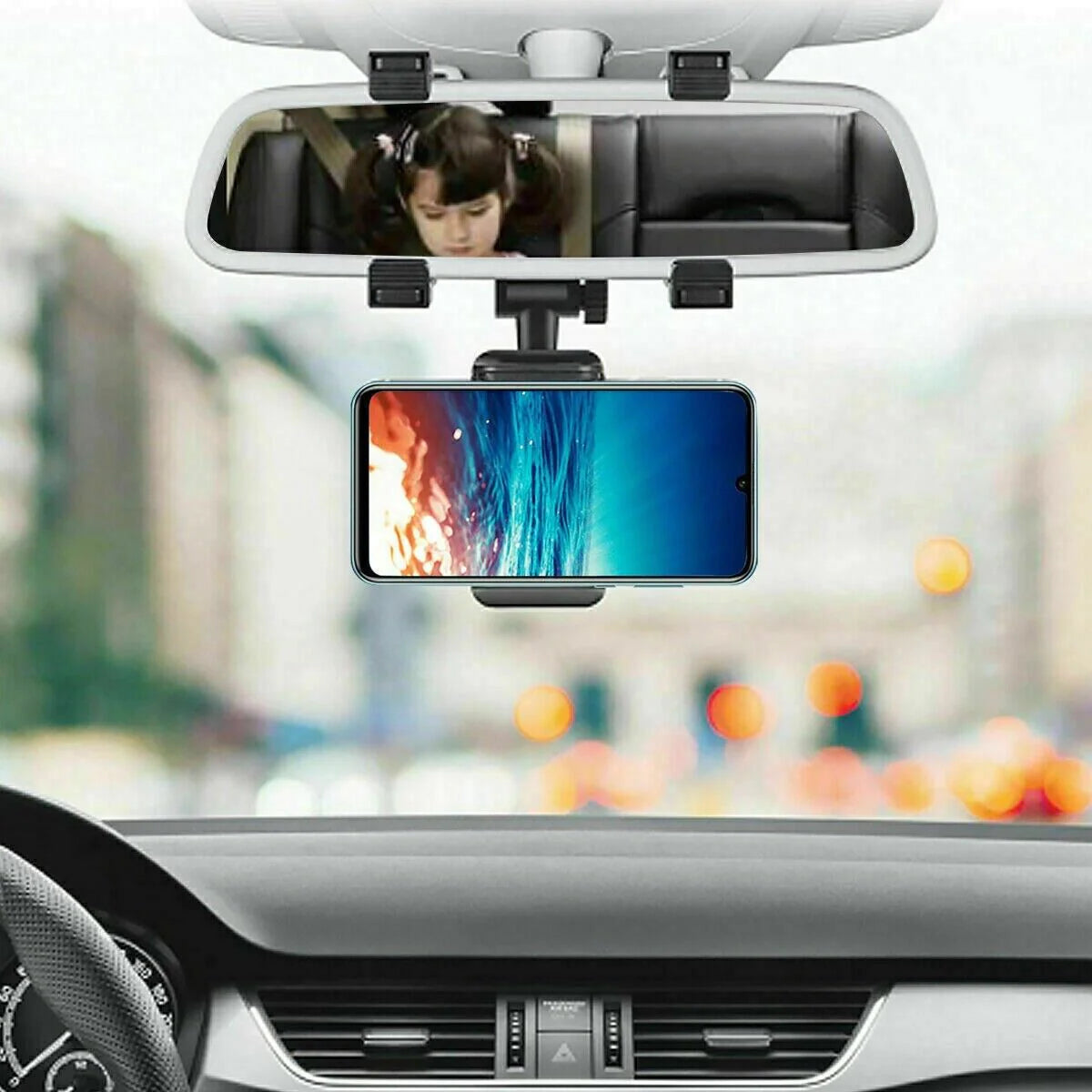 Universal 360-Degree Rotating Car Rearview Mirror Mount for GPS and Cell Phones