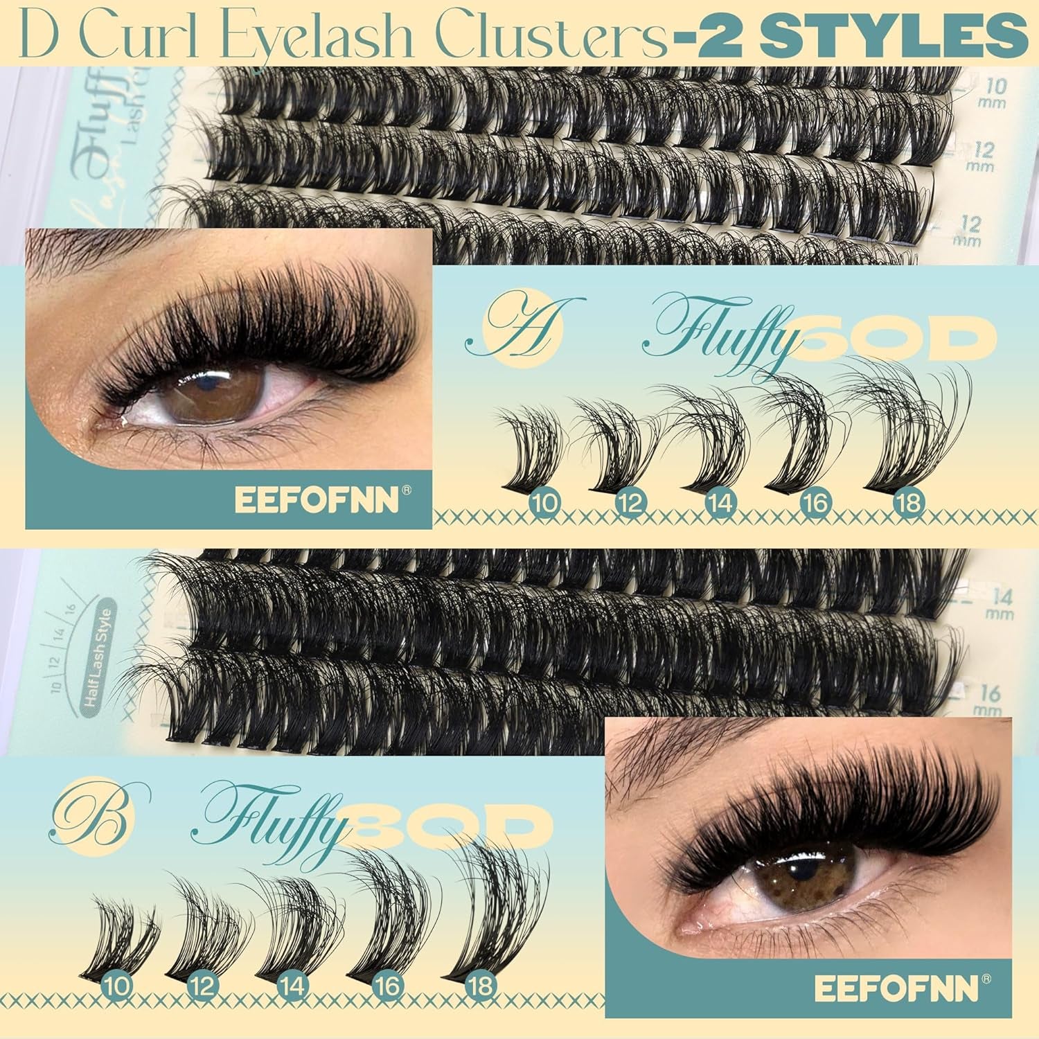 Fluffy Lash Clusters Kit Thick Eyelash Clusters Kit 60D+80D Individual Lashes D Curl Eyelash Extension Kit 10-18Mm Cluster Eyelash Extensions Kit 280Pcs Cluster Lashes DIY Lash Extension Kit