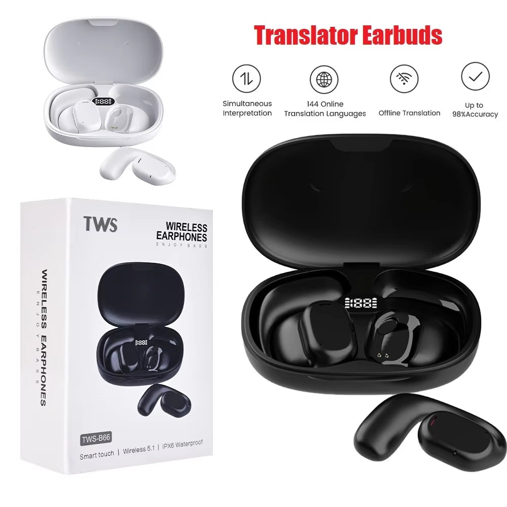 2023 New 144 Languages AI Voice Translator Earbuds Real Time Offline Bluetooth-Compatible 4 Translation Mode for Travel Talking