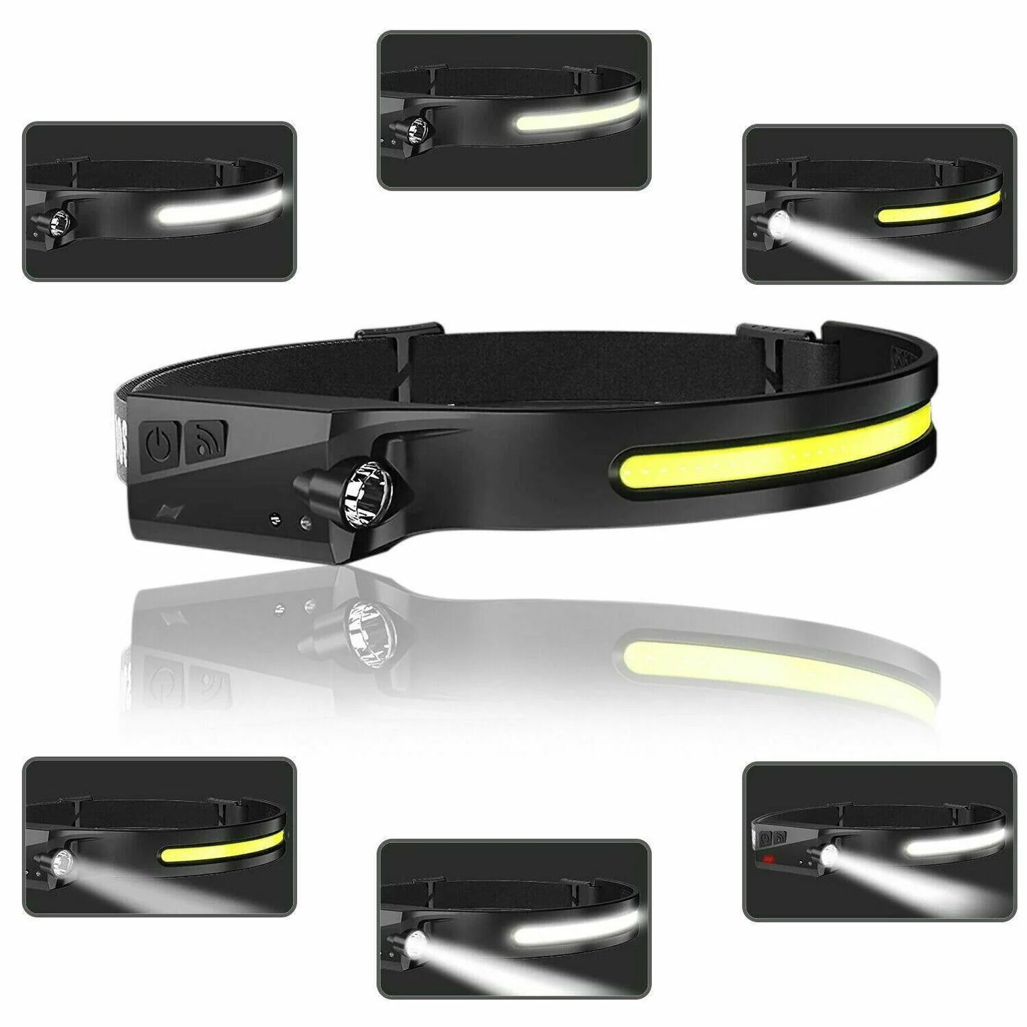 COB LED Rechargeable Headlamp - USB Headlight Torch and Work Light with Adjustable Headband