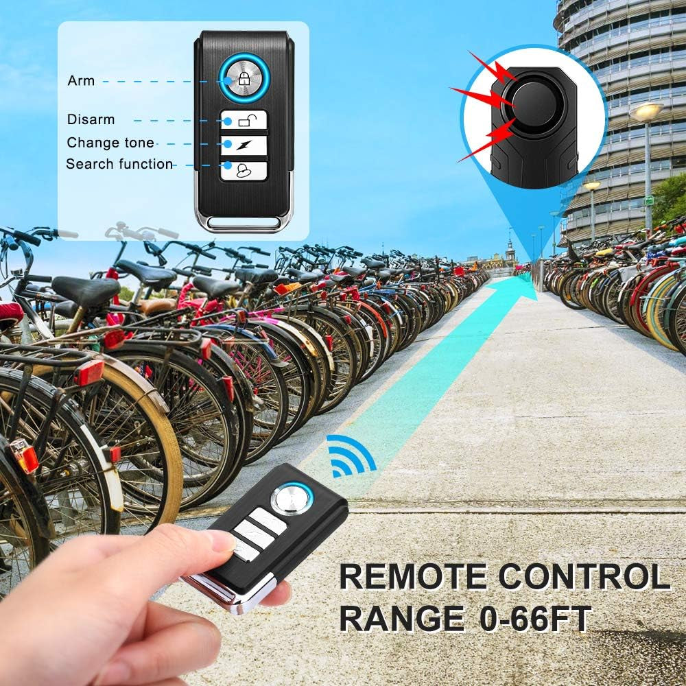 Bike Alarm with Remote 2 Pack, 113Db Wireless Anti-Theft Vibration Motorcycle Bicycle Alarm Vehicle Security Alarm System (Black)