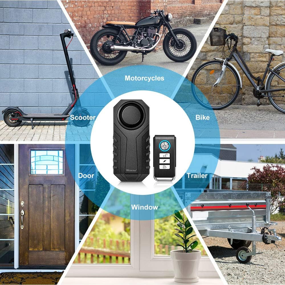 Bike Alarm with Remote 2 Pack, 113Db Wireless Anti-Theft Vibration Motorcycle Bicycle Alarm Vehicle Security Alarm System (Black)