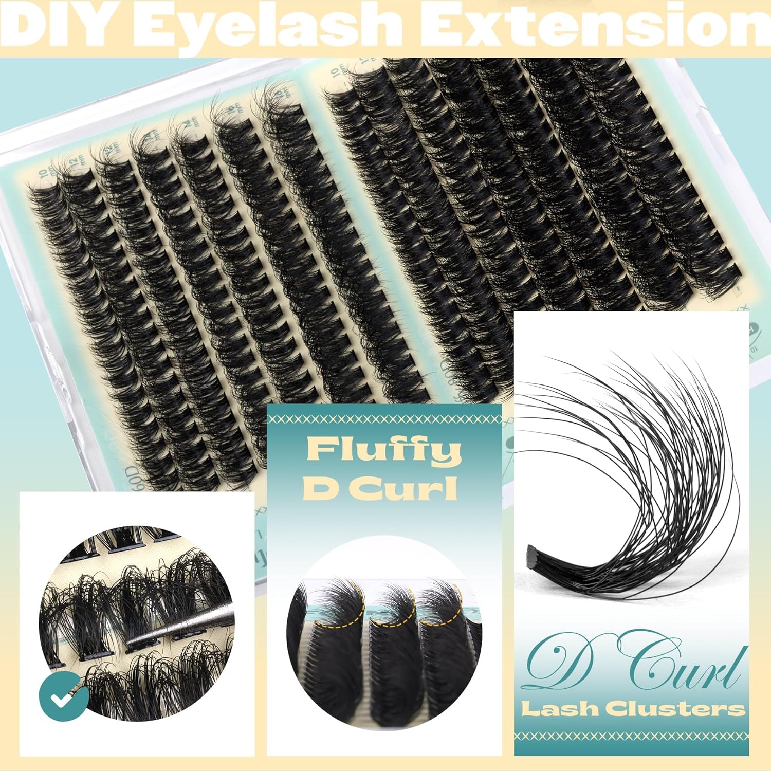 Fluffy Lash Clusters Kit Thick Eyelash Clusters Kit 60D+80D Individual Lashes D Curl Eyelash Extension Kit 10-18Mm Cluster Eyelash Extensions Kit 280Pcs Cluster Lashes DIY Lash Extension Kit