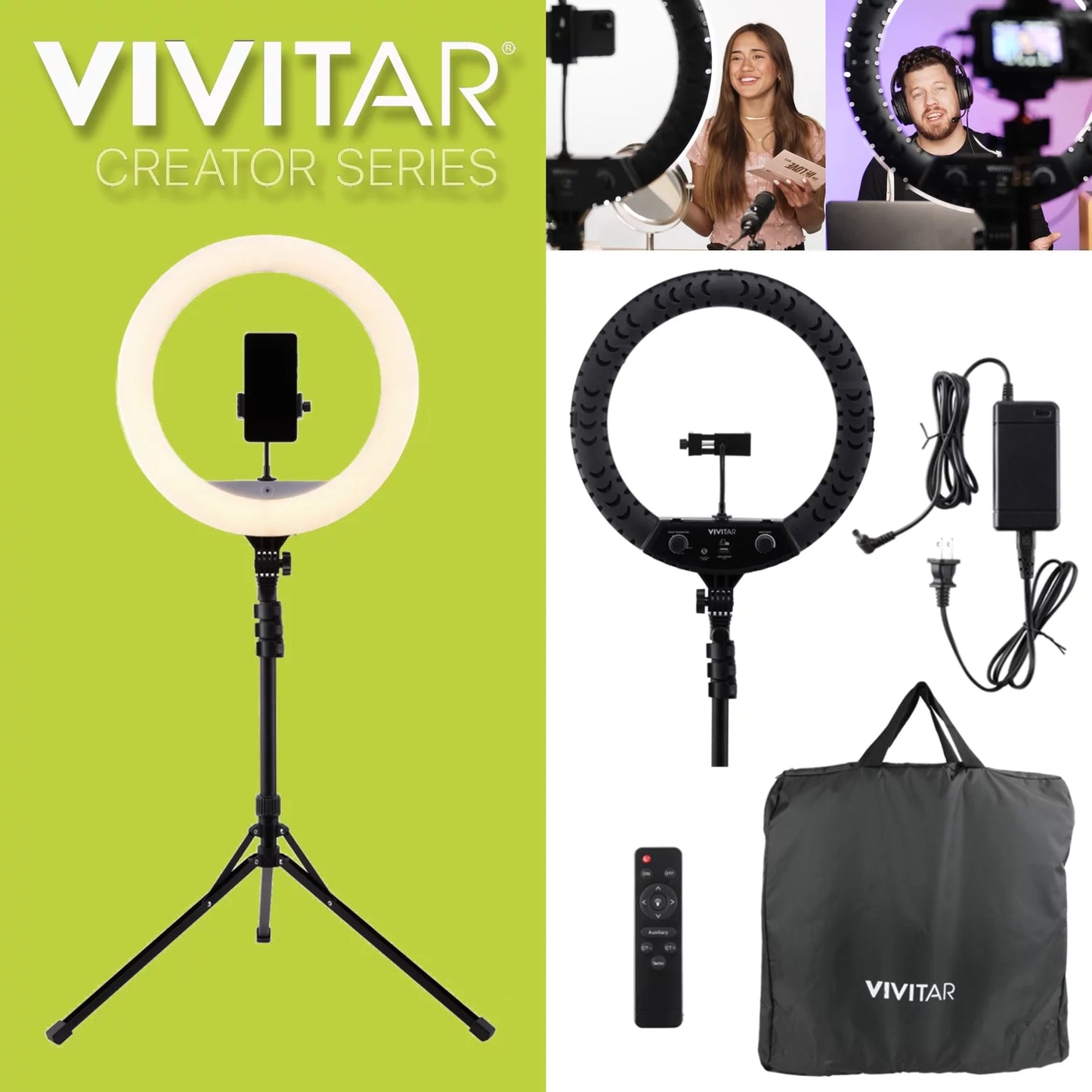 18-Inch LED Ring Light, Adjustable 63-Inch Tripod Stand, with Phone Stand and Wireless Remote for Selfies