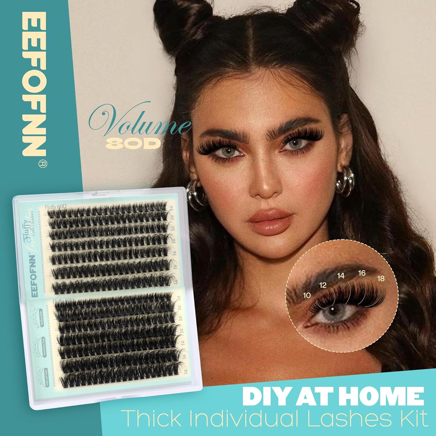 Fluffy Lash Clusters Kit Thick Eyelash Clusters Kit 60D+80D Individual Lashes D Curl Eyelash Extension Kit 10-18Mm Cluster Eyelash Extensions Kit 280Pcs Cluster Lashes DIY Lash Extension Kit